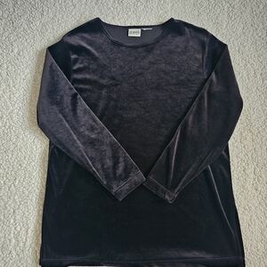 LARGE black velvet style soft blouse by LIZ BAKER ESSENTIALS Long Sleeve